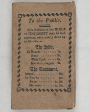 Load image into Gallery viewer, Juvenile Bible, or, History of the Old and New Testaments: in miniature: being a concise relation of events contained in the Holy Scriptures. Bysh, John. 52, Paternoster Row. London. 1819.