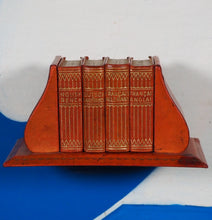 Load image into Gallery viewer, ATTRACTIVE DESK SET OF FOUR LEATHER-BOUND LILLIPUT DICTIONARIES (ENGLISH, FRENCH AND GERMAN). BY PROF. WERSHOVEN. >>MINIATURE BOOK<<
