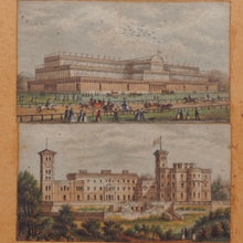 Load image into Gallery viewer, George Baxter, 1804-1867.  Two circa 1851 "Needle Box" miniature prints, of Crystal Palace and of Osborne House.
